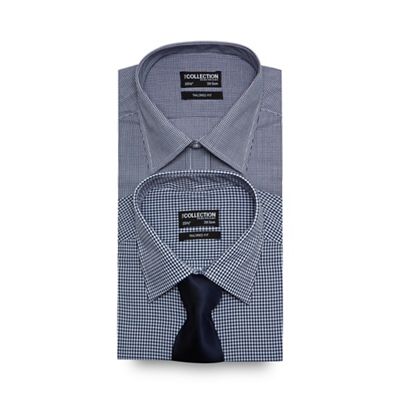 The Collection Big and tall set of two navy gingham checked tailored fit shirts with a navy tie